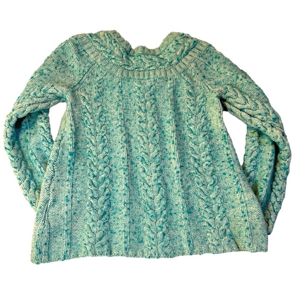 Old Navy Chunky Cable Knit V-neck Fisherman's Sweater Teal Size Medium - Picture 9 of 14